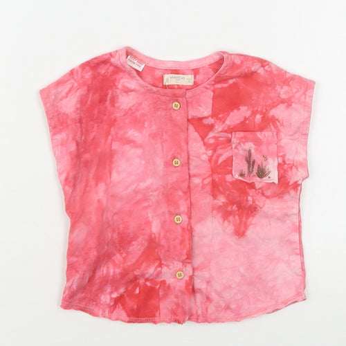 Mango Girls Pink  Cotton Basic Button-Up Size 12-18 Months Round Neck