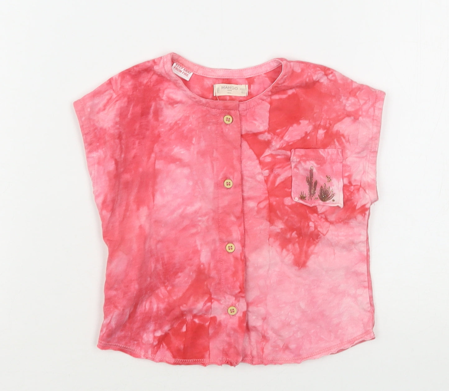 Mango Girls Pink  Cotton Basic Button-Up Size 12-18 Months Round Neck