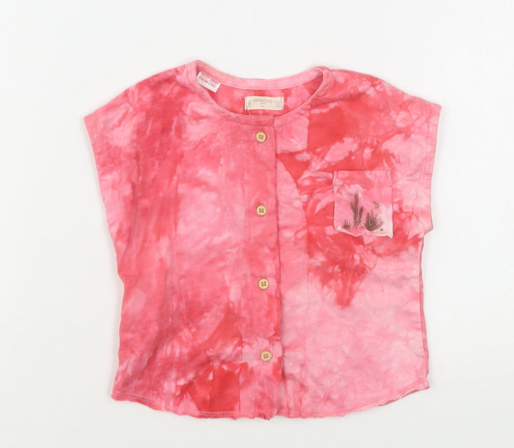 Mango Girls Pink  Cotton Basic Button-Up Size 12-18 Months Round Neck