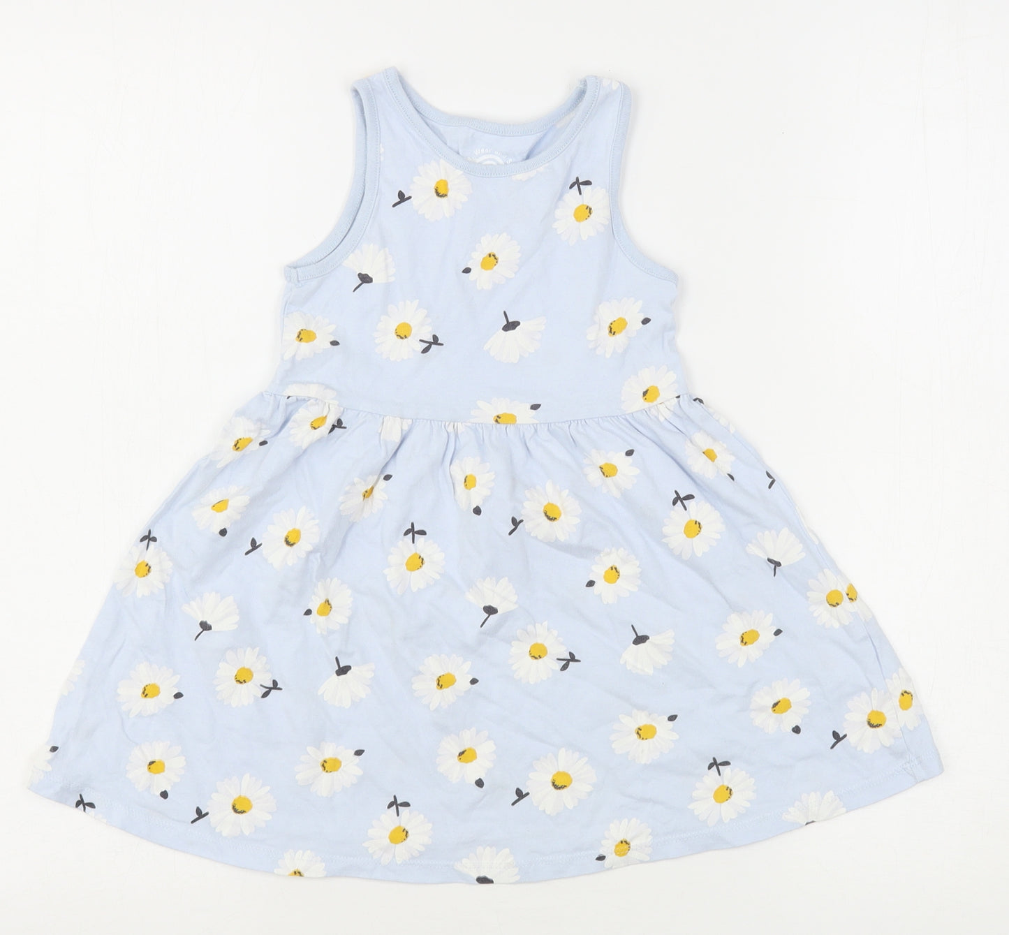 F&F Girls Blue Floral Cotton Fit & Flare  Size 4-5 Years  Round Neck