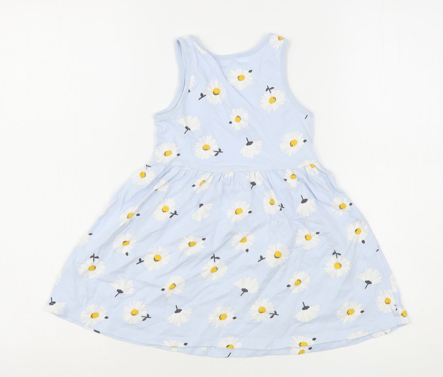 F&F Girls Blue Floral Cotton Fit & Flare  Size 4-5 Years  Round Neck