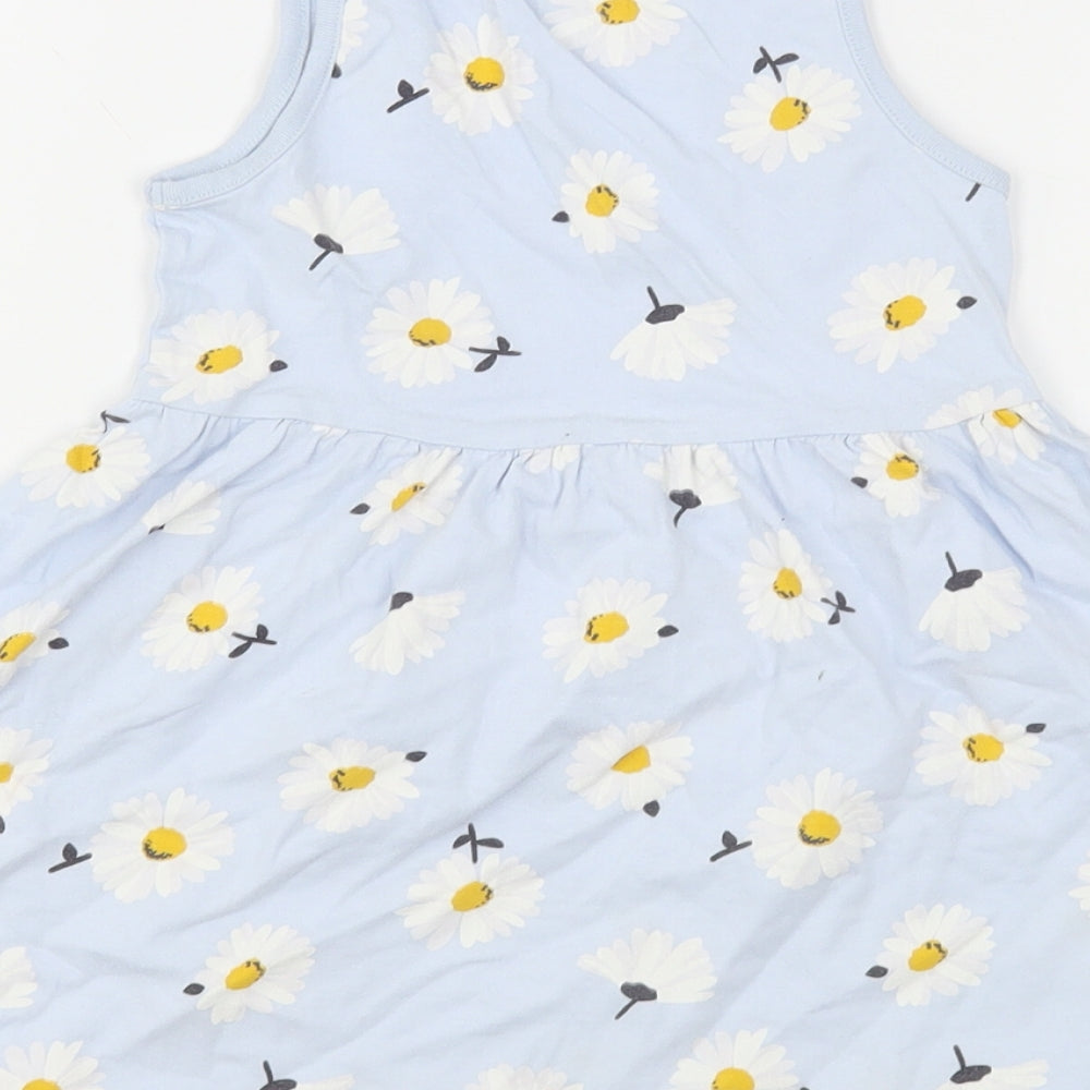 F&F Girls Blue Floral Cotton Fit & Flare  Size 4-5 Years  Round Neck