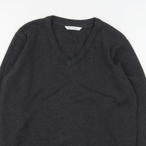 Marks and Spencer Boys Grey V-Neck  Cotton Pullover Jumper Size 13-14 Years   - School Wear