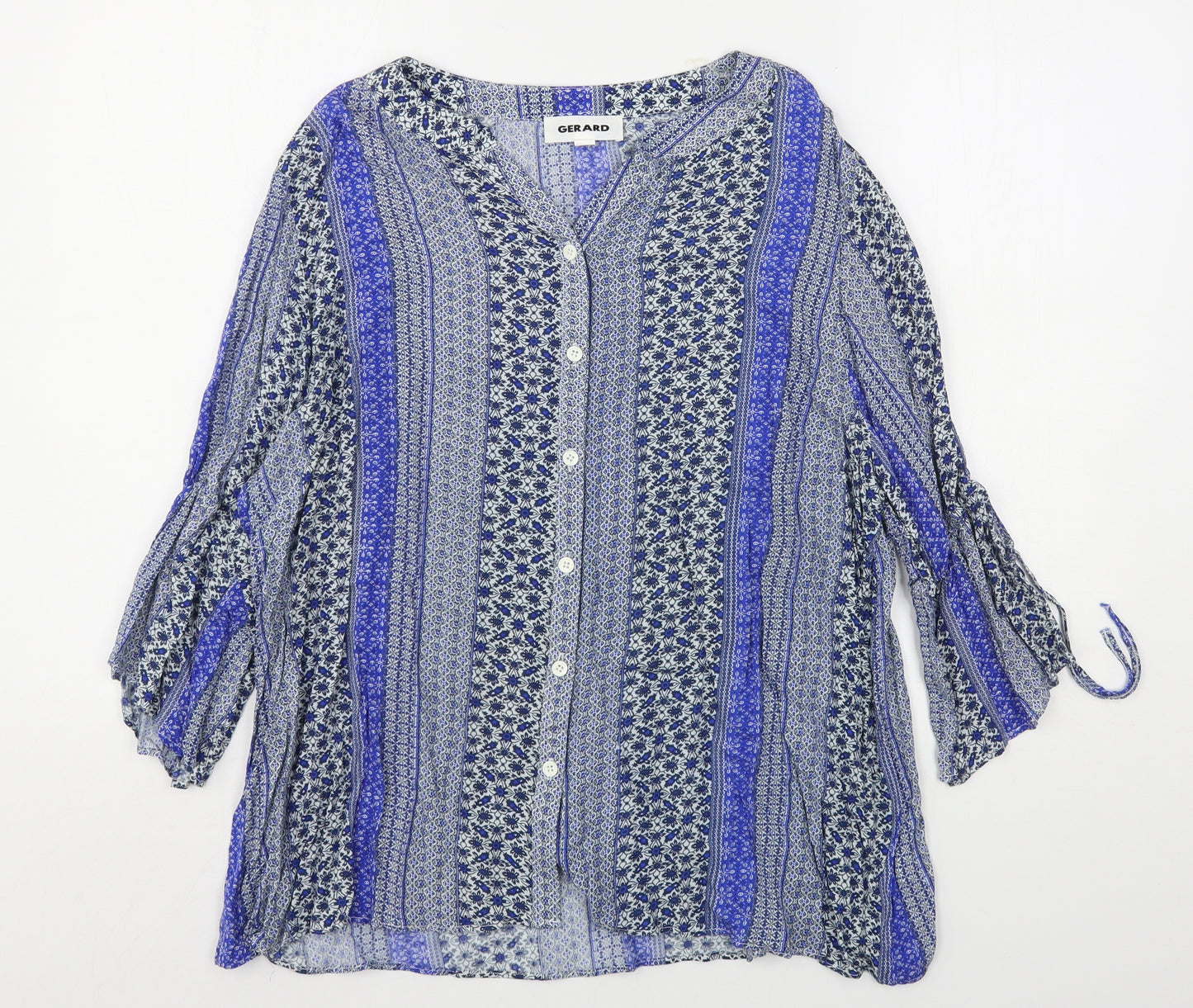 Gerard Womens Blue Floral Viscose Basic Button-Up Size 20 Collared