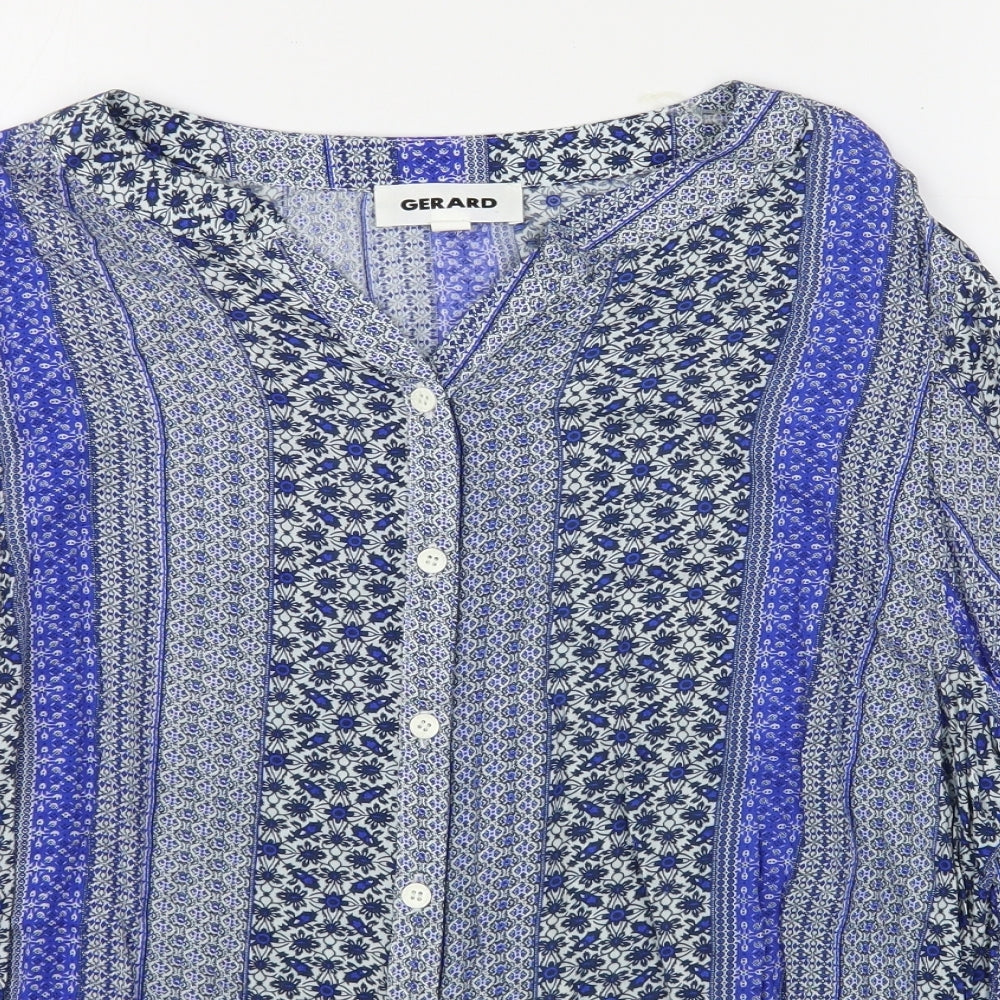 Gerard Womens Blue Floral Viscose Basic Button-Up Size 20 Collared