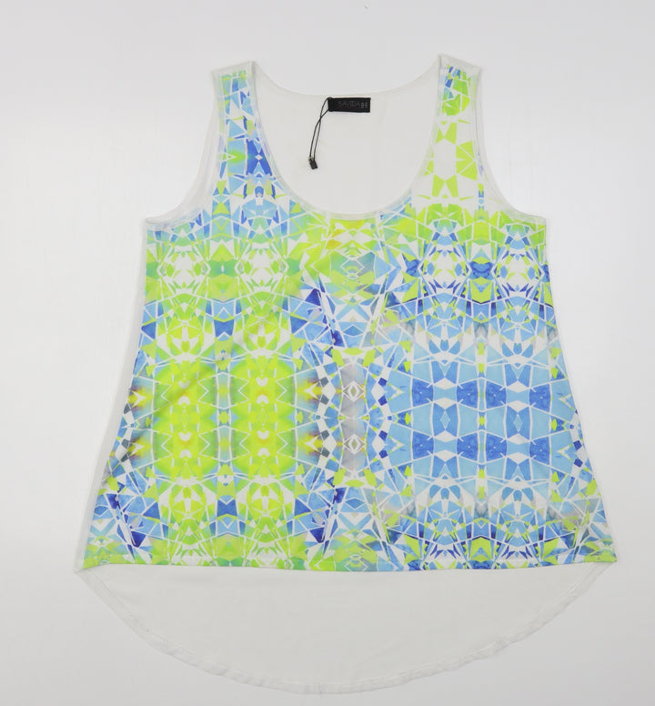 Savida Womens Multicoloured Geometric Polyester Basic Blouse Size 18 Round Neck