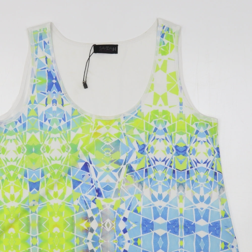 Savida Womens Multicoloured Geometric Polyester Basic Blouse Size 18 Round Neck