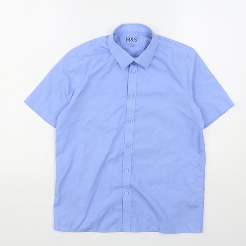 Marks and Spencer Boys Blue  Polyester Basic Button-Up Size 11-12 Years Collared  - School Wear