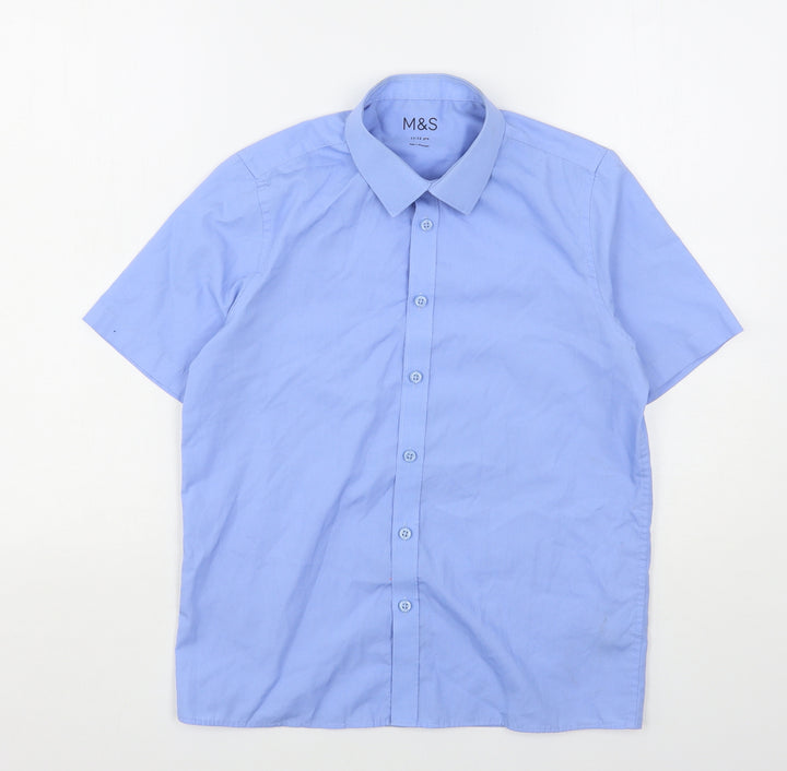 Marks and Spencer Boys Blue Polyester Basic Button-Up Size 11-12 Years Collared - School Wear