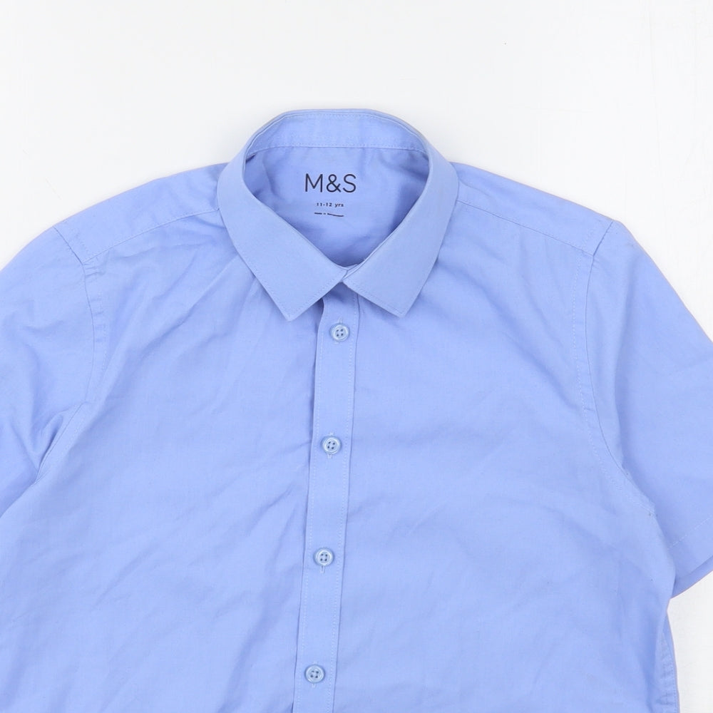 Marks and Spencer Boys Blue  Polyester Basic Button-Up Size 11-12 Years Collared  - School Wear