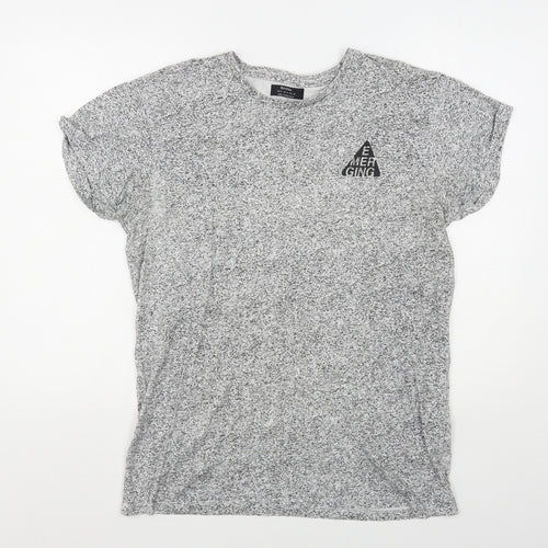 Bershka Mens Grey  Cotton  T-Shirt Size XL Round Neck