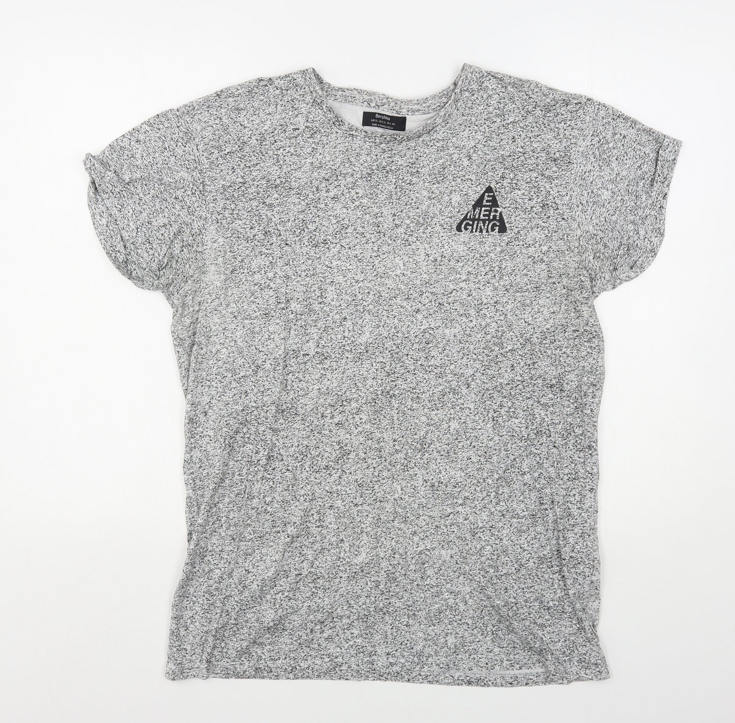 Bershka Mens Grey  Cotton  T-Shirt Size XL Round Neck
