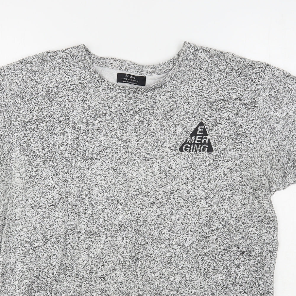 Bershka Mens Grey  Cotton  T-Shirt Size XL Round Neck