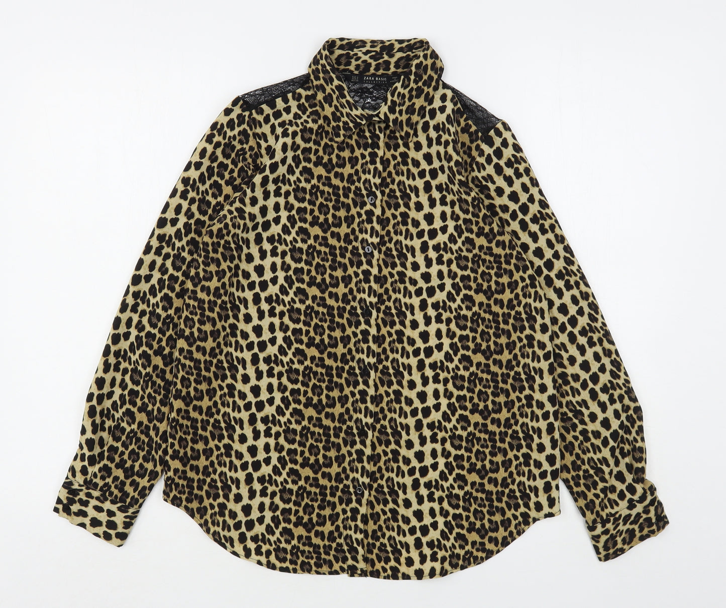 Zara Womens Multicoloured Animal Print Polyester Basic Button-Up Size S Collared