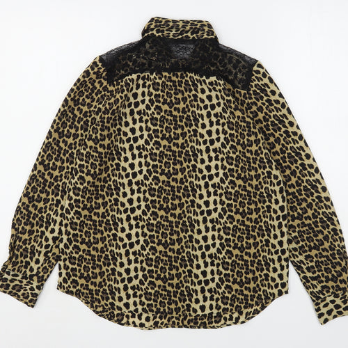 Zara Womens Multicoloured Animal Print Polyester Basic Button-Up Size S Collared