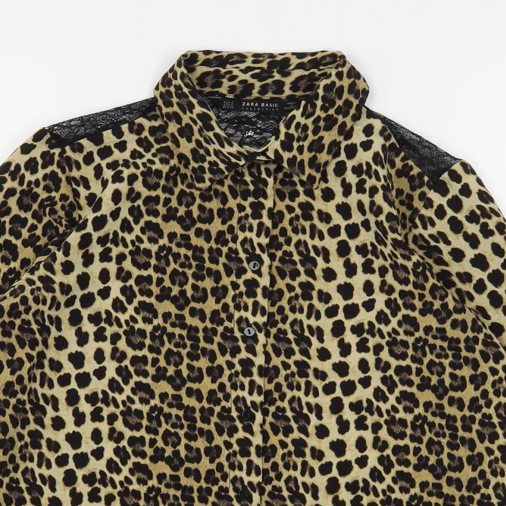 Zara Womens Multicoloured Animal Print Polyester Basic Button-Up Size S Collared