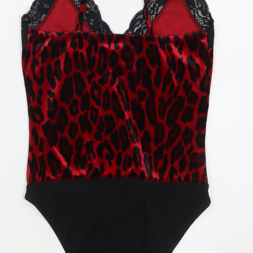Quiz Womens Red Animal Print Polyester Bodysuit One-Piece Size 8