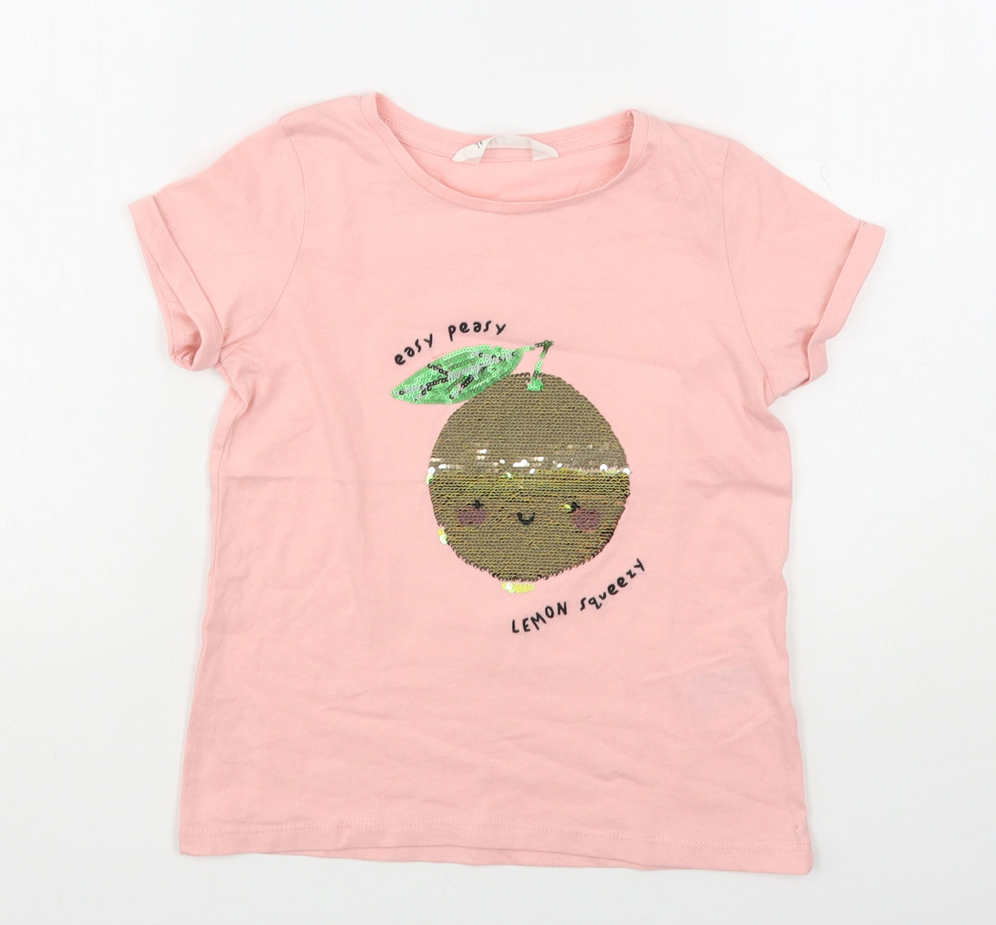 H&M Girls Pink  Cotton Basic T-Shirt Size 7-8 Years Round Neck
