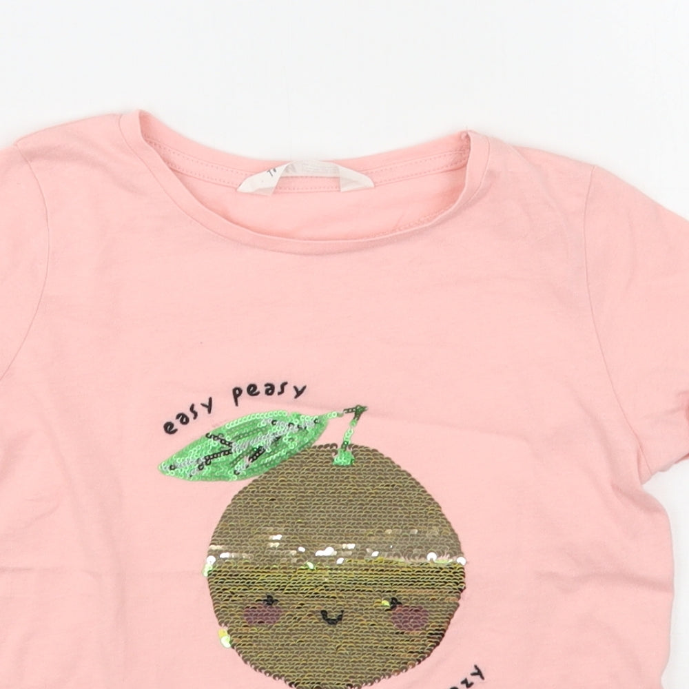 H&M Girls Pink  Cotton Basic T-Shirt Size 7-8 Years Round Neck