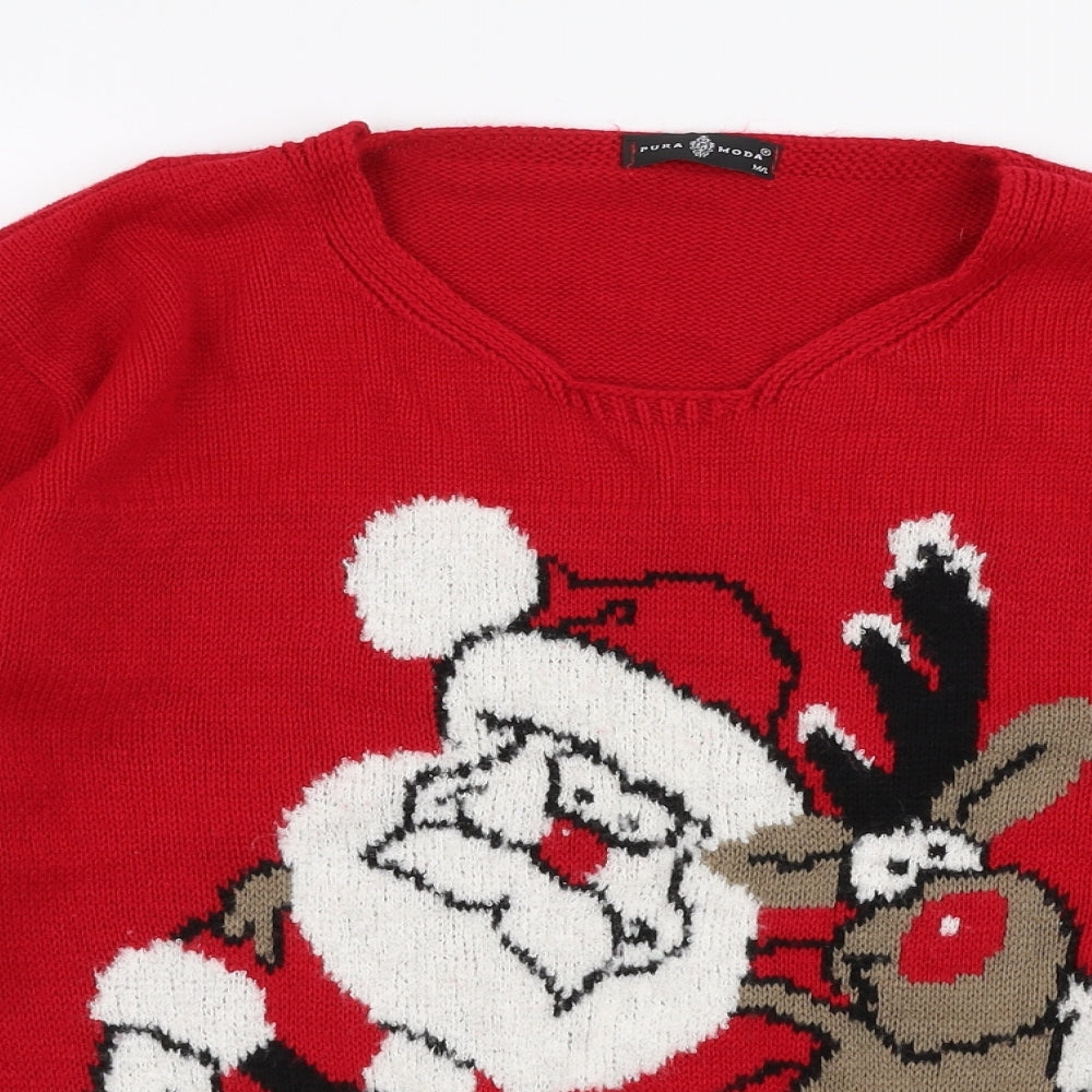 Pura Moda Mens Red Round Neck  Acrylic Pullover Jumper Size M   - Christmas