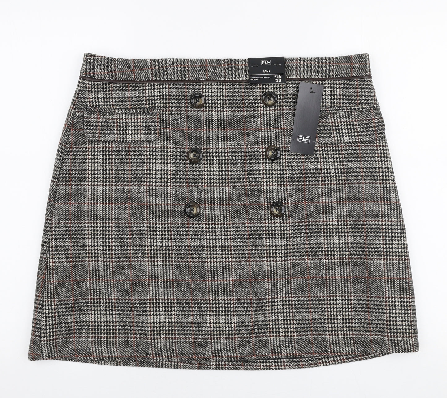 F&F Womens Beige Plaid Polyester A-Line Skirt Size 18   Zip