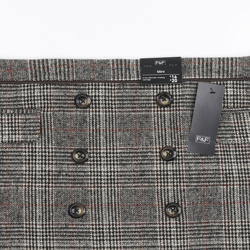 F&F Womens Beige Plaid Polyester A-Line Skirt Size 18   Zip
