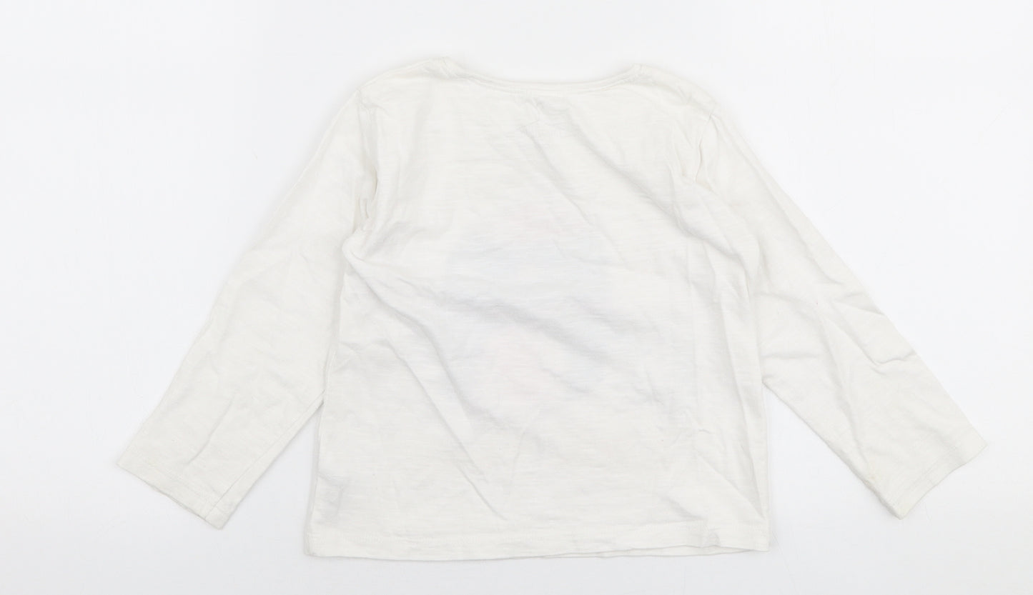 NEXT Girls White  100% Cotton Jersey T-Shirt Size 3-4 Years Round Neck Pullover - Penguin