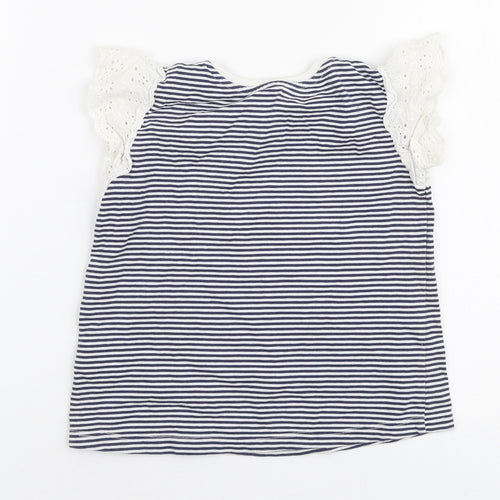 Matalan Girls Blue Striped 100% Cotton Jersey T-Shirt Size 2-3 Years Round Neck Pullover - Lemon