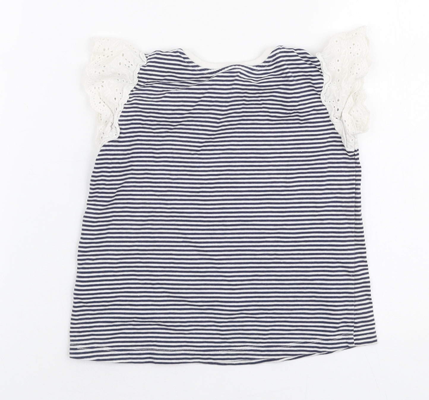 Matalan Girls Blue Striped 100% Cotton Jersey T-Shirt Size 2-3 Years Round Neck Pullover - Lemon