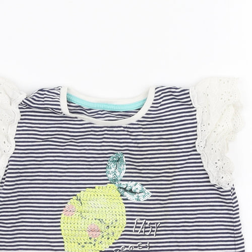 Matalan Girls Blue Striped 100% Cotton Jersey T-Shirt Size 2-3 Years Round Neck Pullover - Lemon