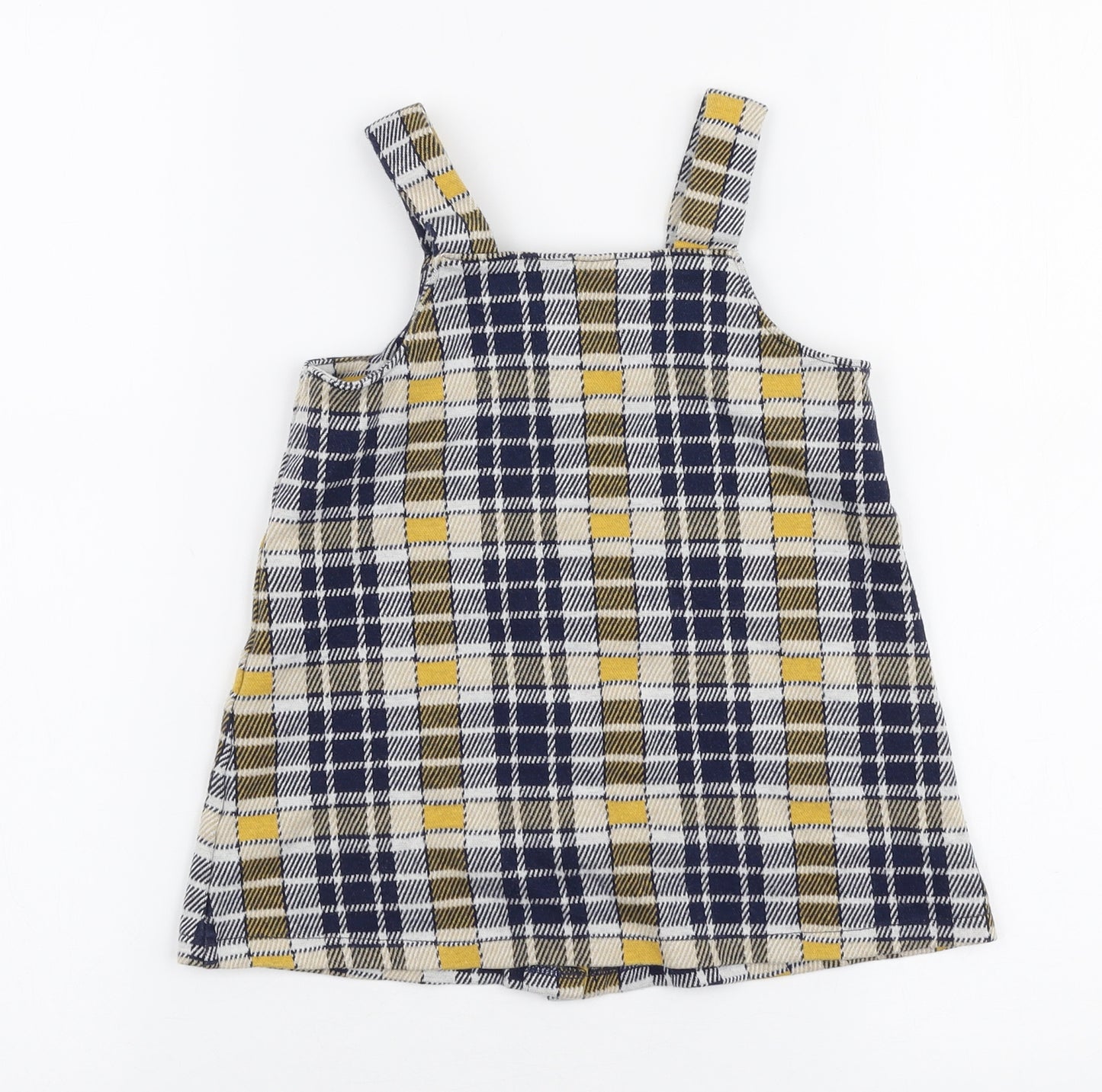 F&F Girls Multicoloured Plaid Cotton Pinafore/Dungaree Dress  Size 3-4 Years  High Neck Button