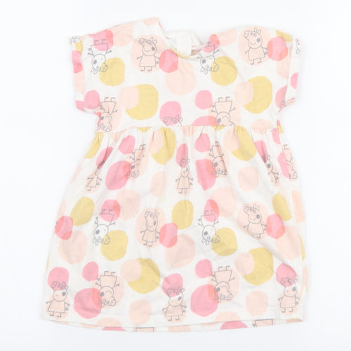 George Girls Multicoloured  100% Cotton Skater Dress  Size 12-18 Months  Round Neck Snap - Peppa pig