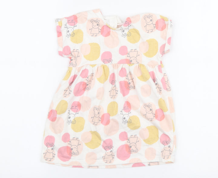 George Girls Multicoloured  100% Cotton Skater Dress  Size 12-18 Months  Round Neck Snap - Peppa pig