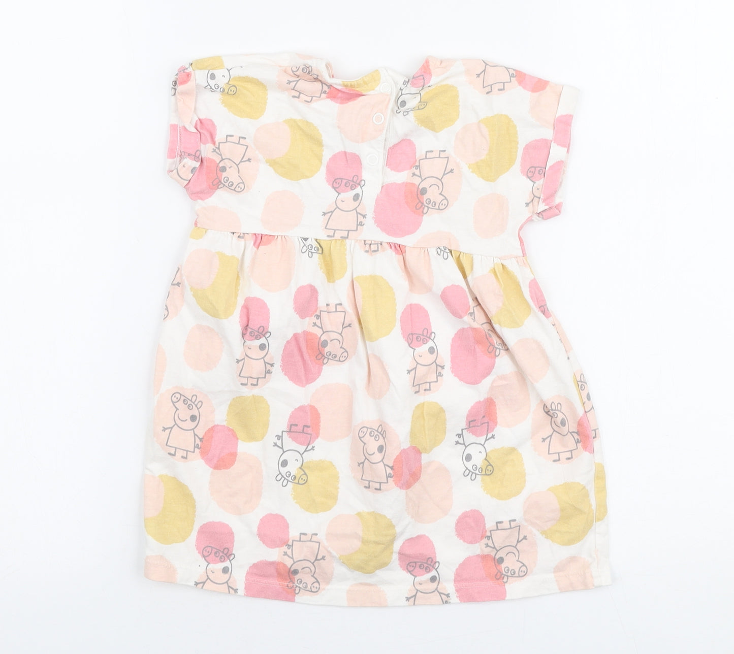 George Girls Multicoloured  100% Cotton Skater Dress  Size 12-18 Months  Round Neck Snap - Peppa pig