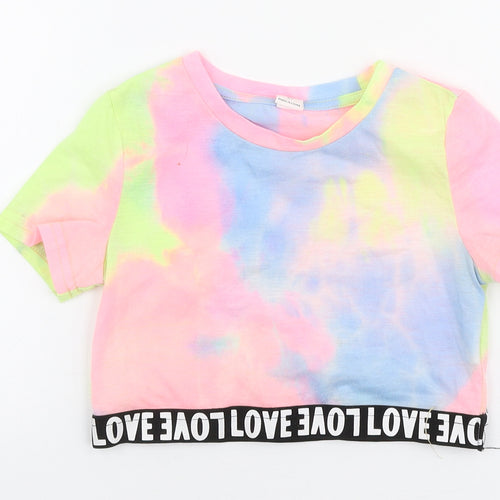 SheIn Girls Multicoloured  Polyester Cropped T-Shirt Size 6 Years Round Neck Pullover - Tie dye
