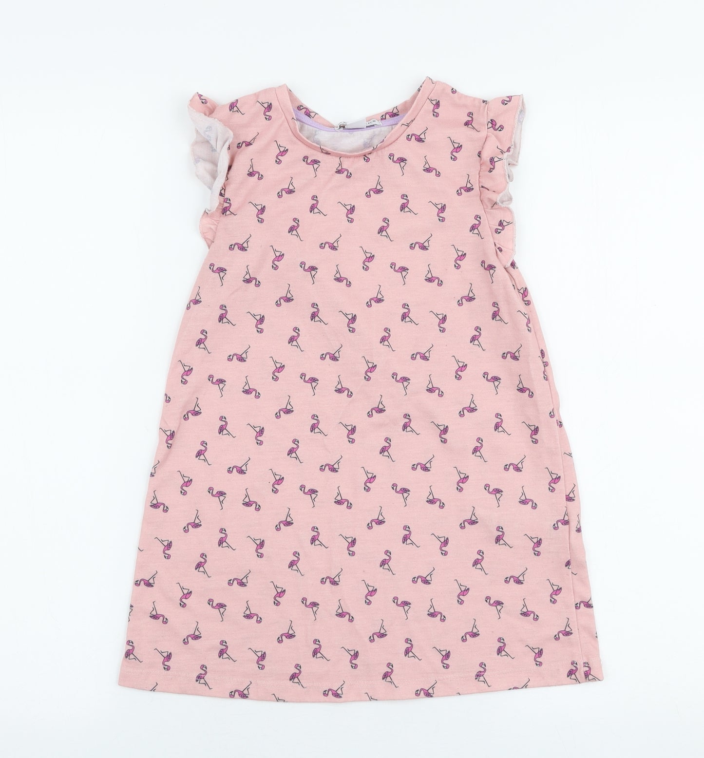 Primark Girls Pink  Polyester A-Line  Size 5-6 Years  Round Neck Pullover - Flamingo