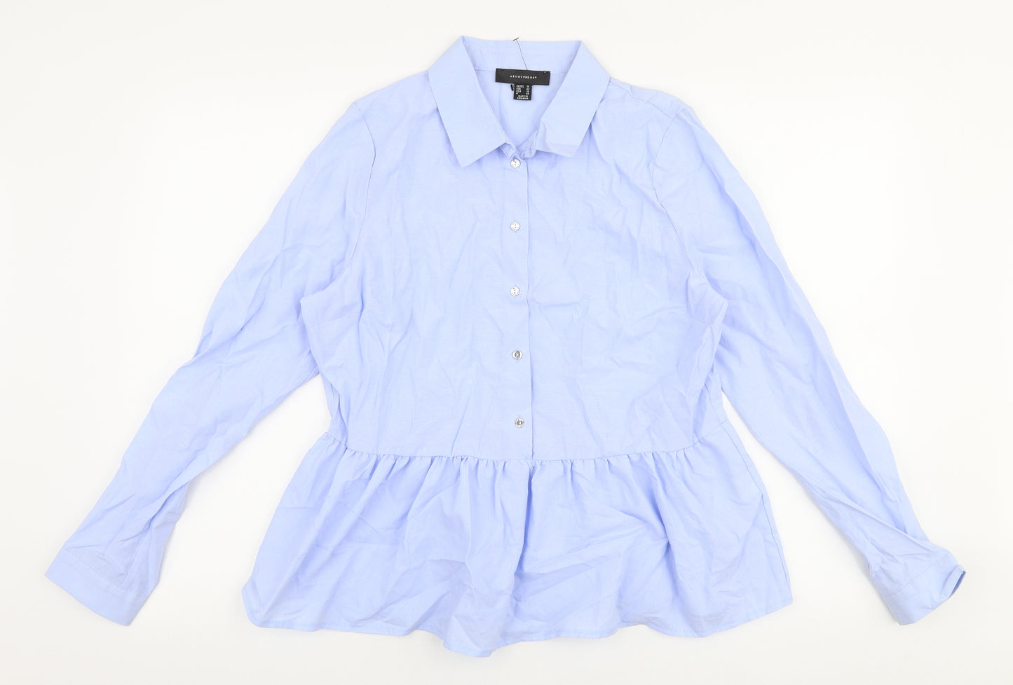 Atmosphere Womens Blue  Cotton Basic Button-Up Size 14 Collared