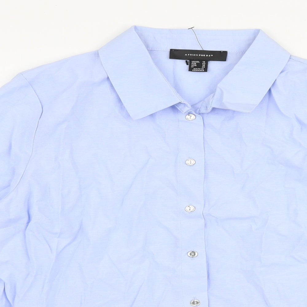 Atmosphere Womens Blue  Cotton Basic Button-Up Size 14 Collared