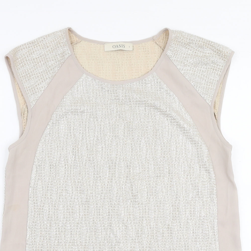 Oasis Womens Gold  Polyester Basic Blouse Size S Round Neck