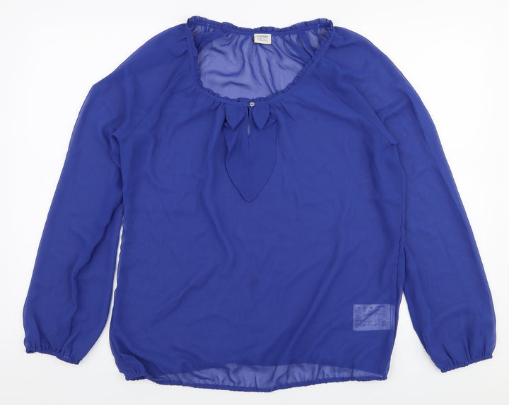 Esprit Womens Blue Polyester Basic Blouse Size 14 Round Neck