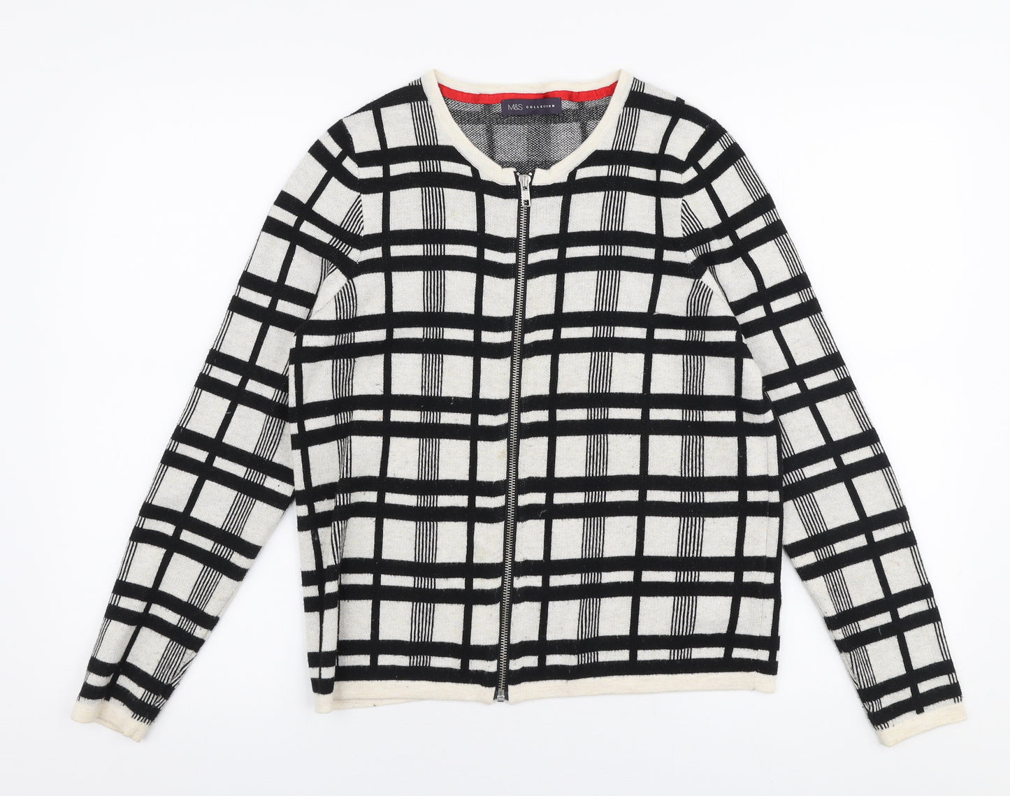 Marks and Spencer Womens Multicoloured Round Neck Check Polyamide Cardigan Jumper Size 12