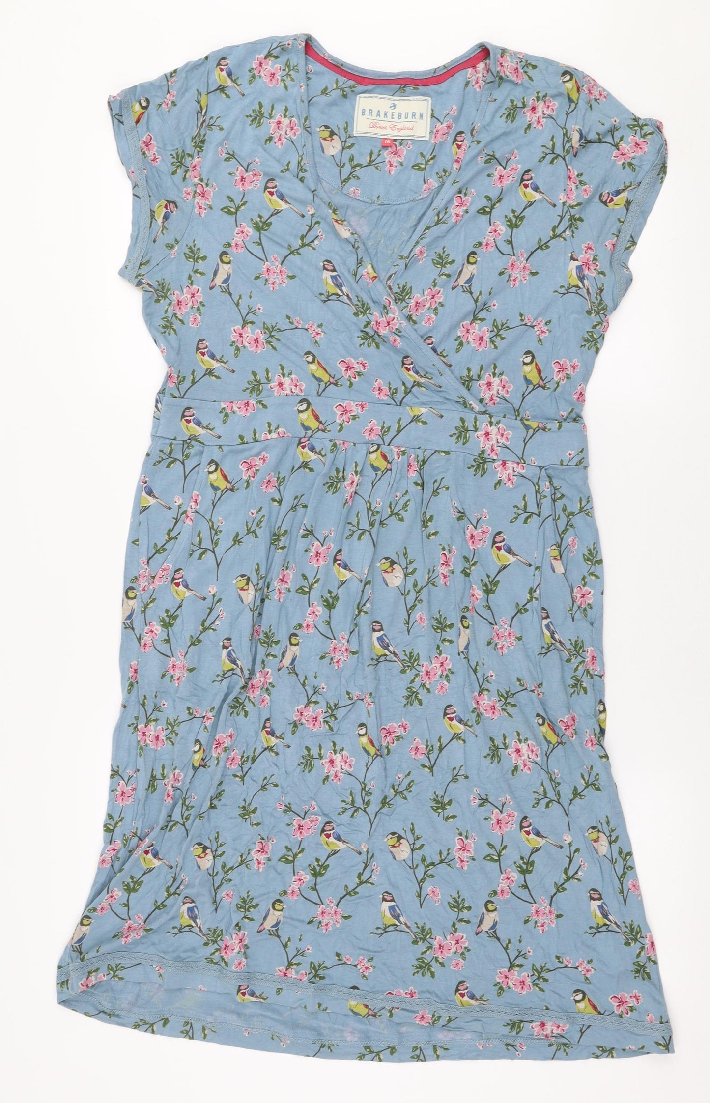 Brakeburn Womens Blue Floral Viscose A-Line  Size 16  V-Neck Pullover