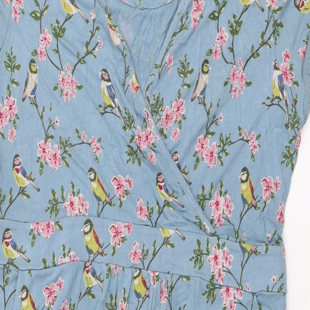 Brakeburn Womens Blue Floral Viscose A-Line  Size 16  V-Neck Pullover