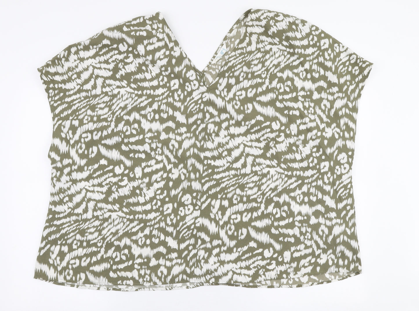 Primark Womens Green Animal Print Polyester Basic Blouse Size 20 V-Neck
