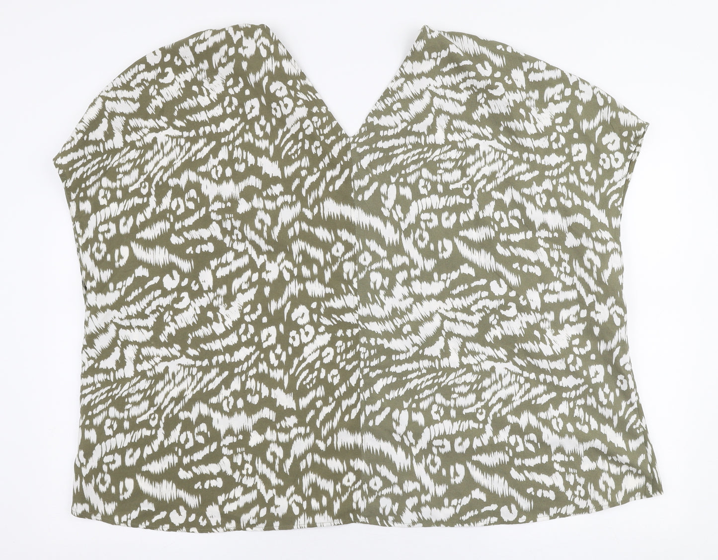 Primark Womens Green Animal Print Polyester Basic Blouse Size 20 V-Neck