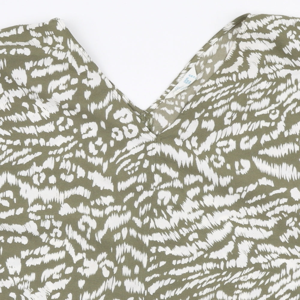 Primark Womens Green Animal Print Polyester Basic Blouse Size 20 V-Neck
