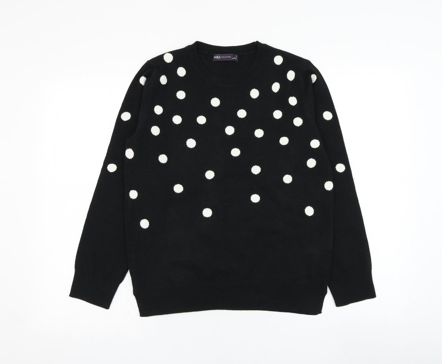 Marks and Spencer Womens Black Round Neck Polka Dot Acrylic Pullover Jumper Size 10