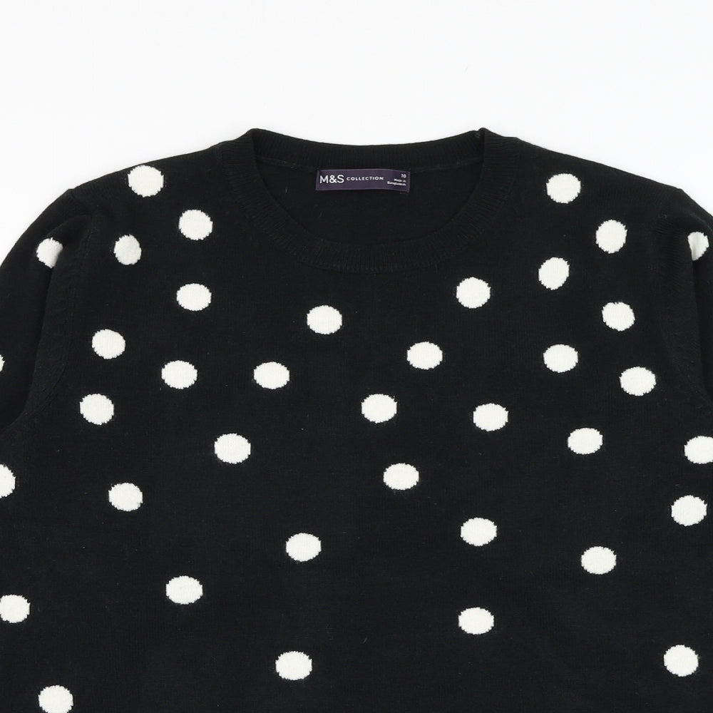 Marks and Spencer Womens Black Round Neck Polka Dot Acrylic Pullover Jumper Size 10