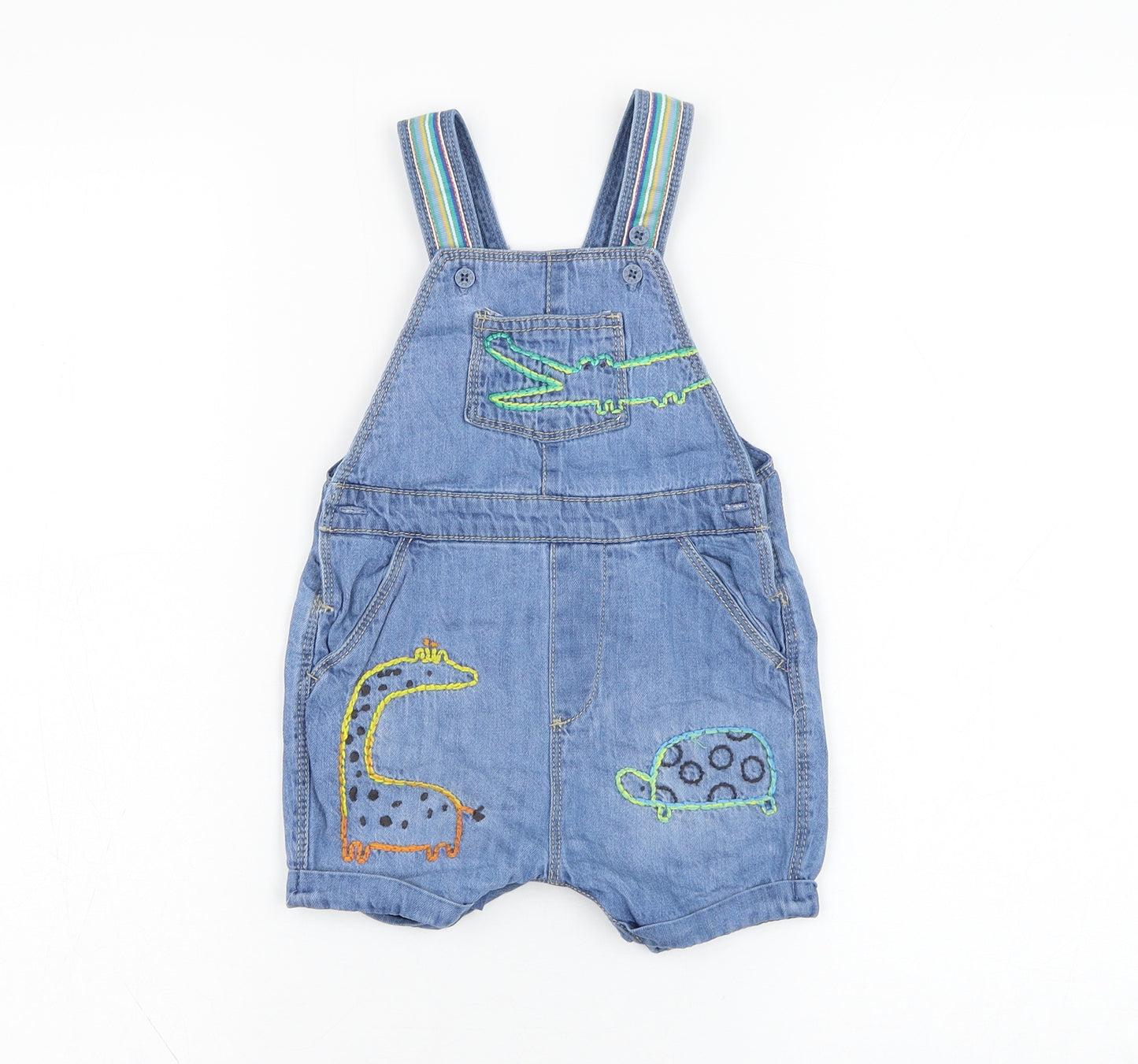 NEXT Boys Blue  Cotton Dungaree One-Piece Size 12-18 Months  Button - Animal