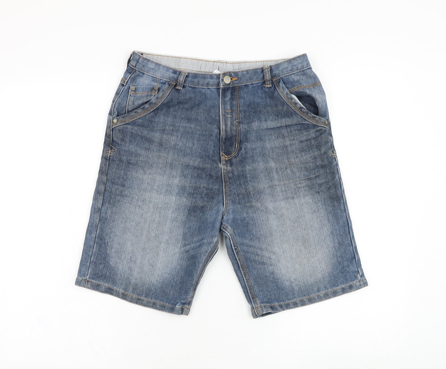 George Boys Blue  Cotton Bermuda Shorts Size 13-14 Years  Regular Zip